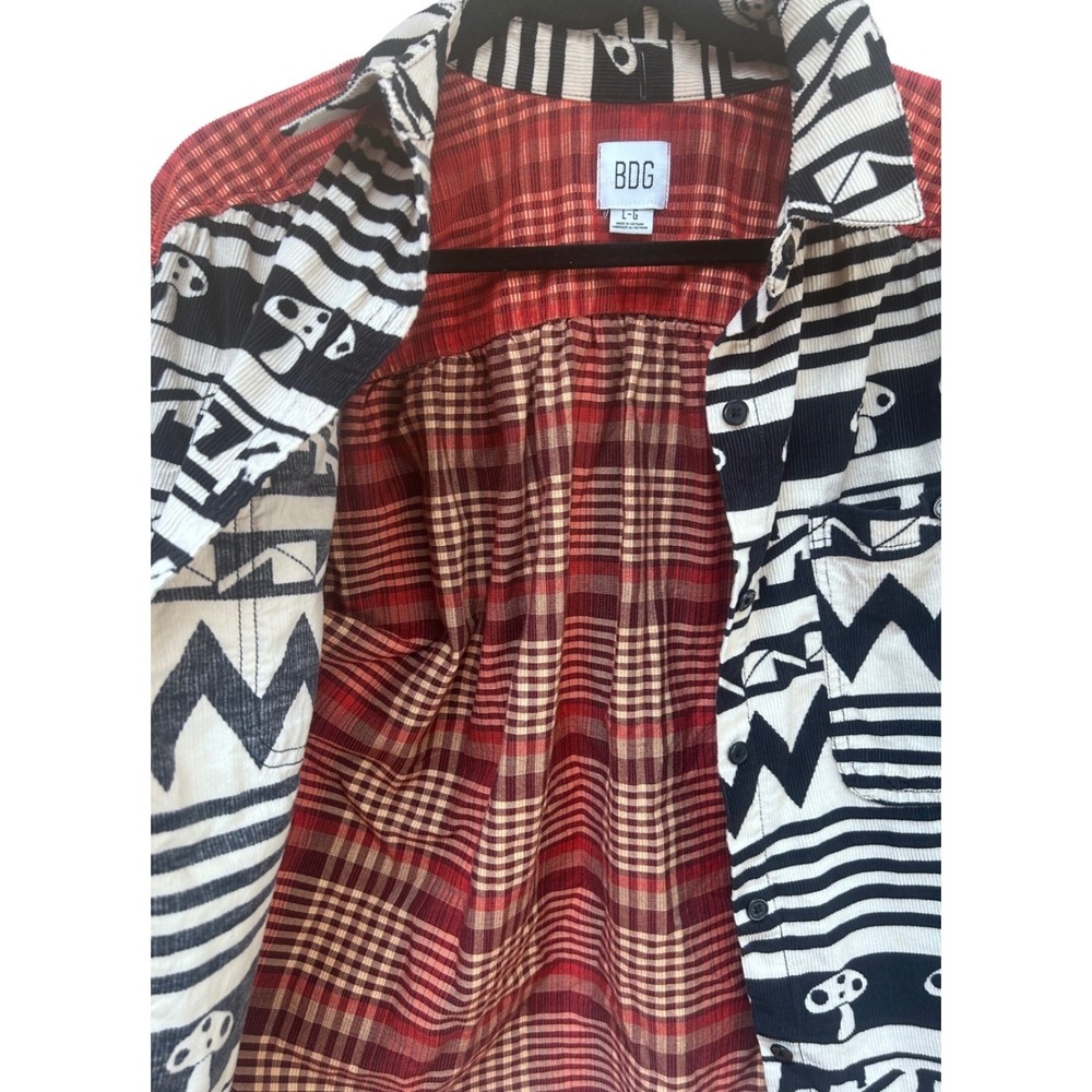 BDG Urban Outfitters Mushroom Corduroy Plaid Flannel Mixed Media Shirt Large - Picture 4 of 5